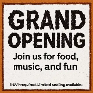 A flyer with large title 'GRAND OPENING', subtitle 'Join us 