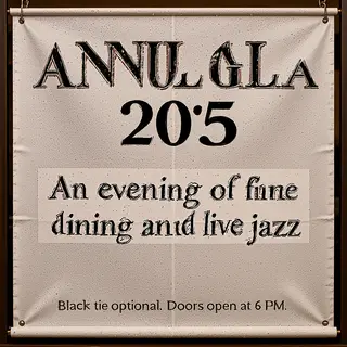 An event banner with headline 'ANNUAL GALA 2025' at the top 