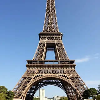 The Eiffel Tower in Paris on a clear day, architecturally ac