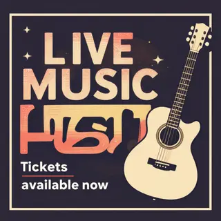 An event poster featuring a guitar illustration, the headlin