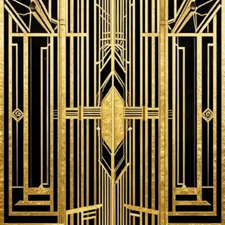A city street scene in the style of Art Deco — geometric sha