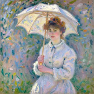 A woman with a parasol in the style of Impressionism — soft 