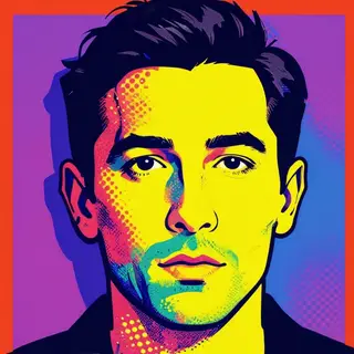 A portrait of a man in Pop Art style — bold outlines, Ben-Da