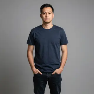 A man standing straight facing the camera, hands in pockets,