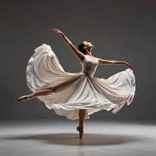 A dancer in a dynamic spin, dress flowing outward with one l