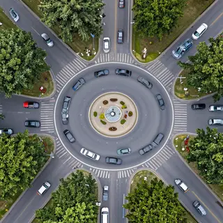 An aerial bird's-eye view looking straight down at a traffic