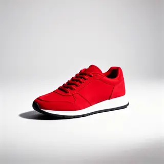 A single red sneaker on a clean white background with soft s