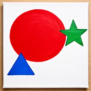 A large red circle, a small blue triangle, and a medium gree