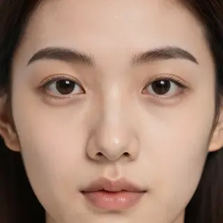 A human face with eyes, nose, and mouth but no eyebrows