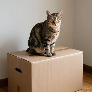 A cat sitting on top of a cardboard box