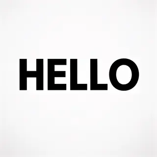 A single large word 'HELLO' centered on a white background