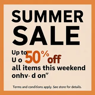 A poster with headline 'SUMMER SALE' in large bold text, bod