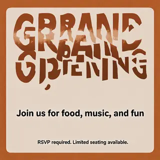 A flyer with large title 'GRAND OPENING', subtitle 'Join us 