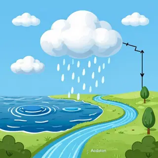 A detailed diagram of the water cycle showing evaporation fr