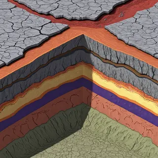 A cross-section showing tectonic plates at a convergent boun