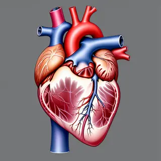 An anatomical illustration of the human heart showing four c
