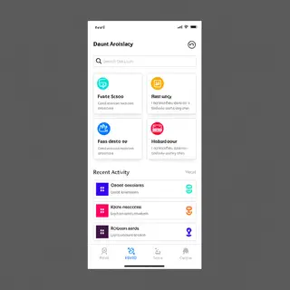 A mobile app UI mockup showing a dashboard with a top naviga
