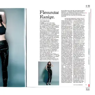 A fashion magazine spread with a full-bleed left-page photo,