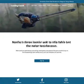 A landing page design with a hero header image at the top, a