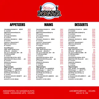 A restaurant menu layout with a logo header, three category 