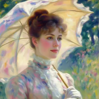 A woman with a parasol in the style of Impressionism — soft 