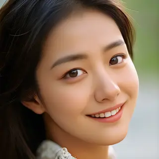A close-up portrait of a young woman with a warm natural smi