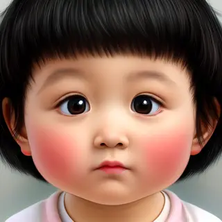 A 5-year-old child with round cheeks and large eyes, crying 
