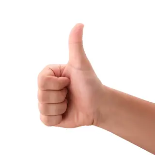A hand giving a thumbs-up with four fingers curled and thumb