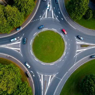 An aerial bird's-eye view looking straight down at a traffic
