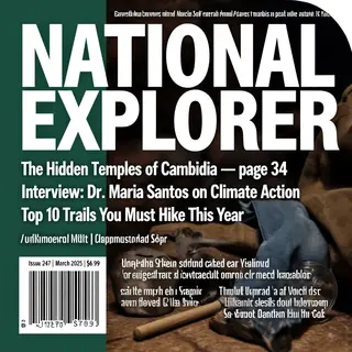 A magazine cover titled 'NATIONAL EXPLORER' with cover lines