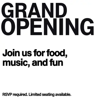 A flyer with large title 'GRAND OPENING', subtitle 'Join us 