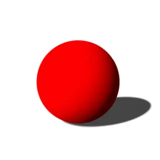 A red sphere on a white surface with a single shadow cast to