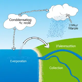 A detailed diagram of the water cycle showing evaporation fr