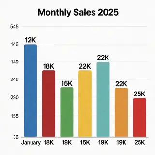 A bar chart showing monthly sales for January through June w