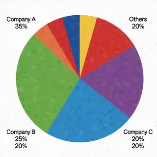 A pie chart showing market share: Company A 35%, Company B 2