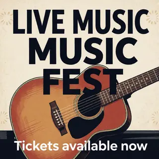 An event poster featuring a guitar illustration, the headlin