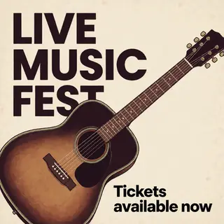 An event poster featuring a guitar illustration, the headlin