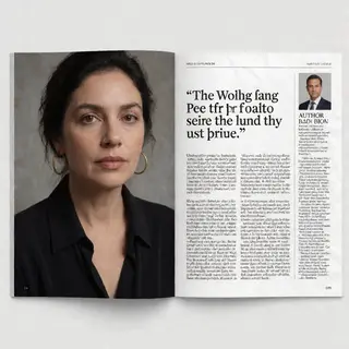 A magazine double-page spread with a left page containing a 