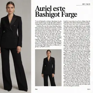 A fashion magazine spread with a full-bleed left-page photo,