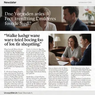 A newsletter layout with a banner image header, a two-column