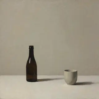 A still life painted in anxious minimalism — sparse composit