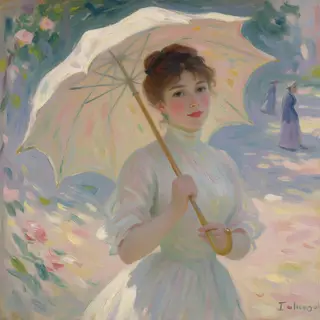A woman with a parasol in the style of Impressionism — soft 