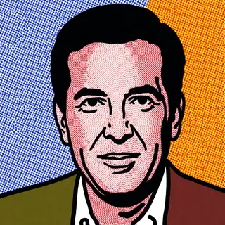 A portrait of a man in Pop Art style — bold outlines, Ben-Da