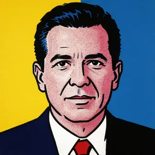 A portrait of a man in Pop Art style — bold outlines, Ben-Da