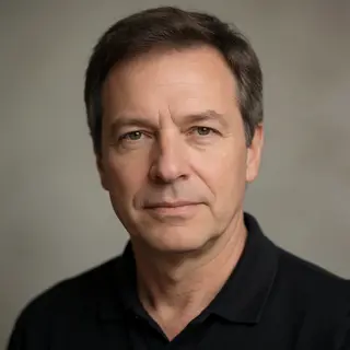 A portrait of a middle-aged man with a calm, serious express