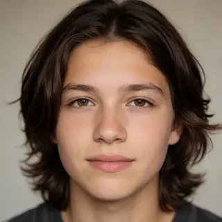 A headshot of a teenager with a relaxed, neutral face