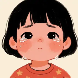 A 5-year-old child with round cheeks and large eyes, crying 