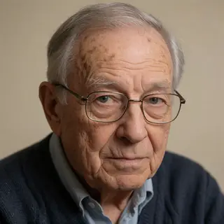 An elderly man in his 70s with age spots and thinning gray h