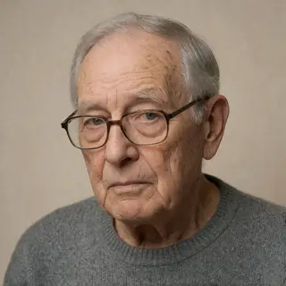 An elderly man in his 70s with age spots and thinning gray h