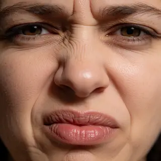 A close-up of a person's face showing clear disgust, nose wr
